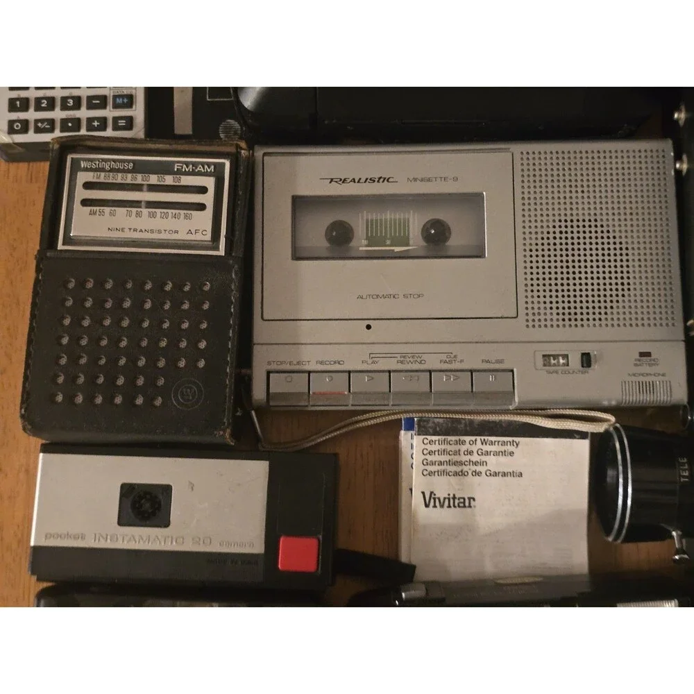 Vintage Electronics Camera Lot Norelco GE Realistic Minolta Polaroid AS-IS Parts